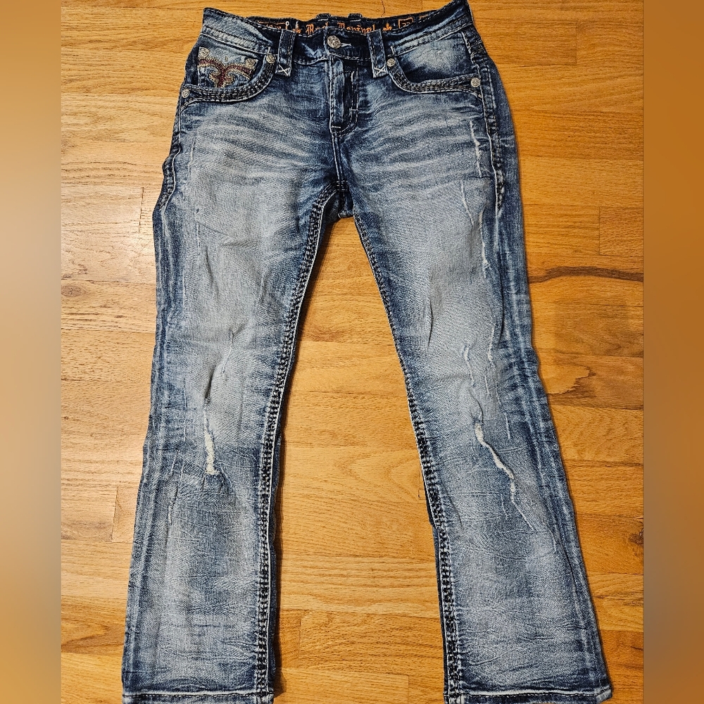 2- Pack Rock Revival Men's Slim Bootcut Jeans Distressed Blue WORN ONCE